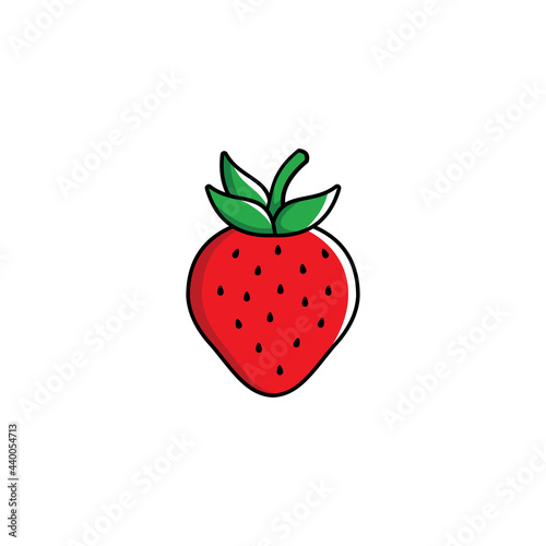 Simple flat strawberry illustration design, fresh strawberry icon with outlined style template vector