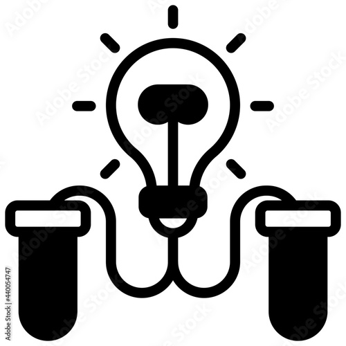 Light bulb connected with test tubes, creative lab icon