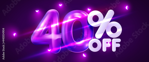 40 percent Off. Discount creative composition. 3d mega sale symbol with decorative objects. Sale banner and poster.