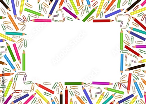 Frame made of colored pencils and colored paper clips.
