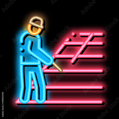 roofer repair roof neon light sign vector. Glowing bright icon roofer repair roof sign. transparent symbol illustration
