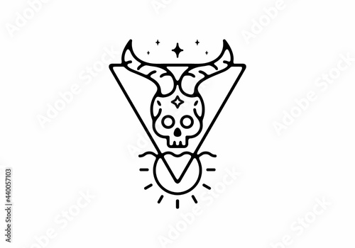 Black line art illustration of devil head in triangle shape