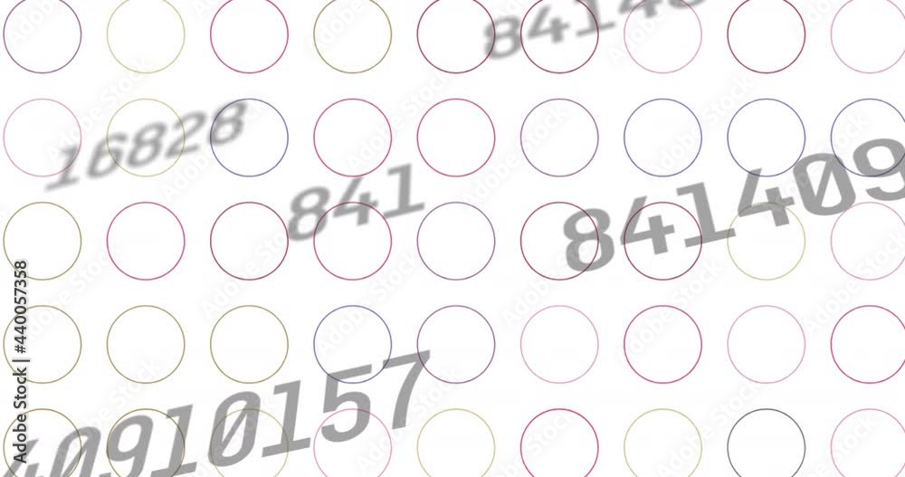 Animation of numbers changing and data processing over screens on white background