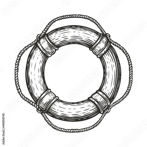 Lifebuoy in sketch style isolated on white background. Sailing trip vintage vector illustration