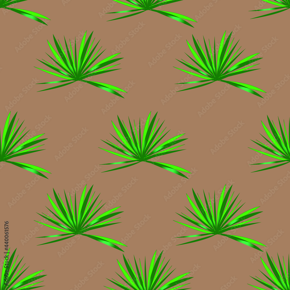 Green tropical bushes on a beige background. Seamless patterns. Natural pattern. For wallpapers, textiles and backgrounds.