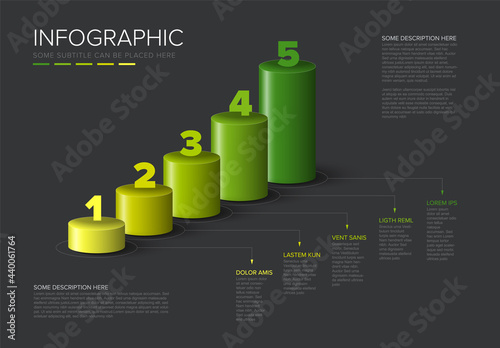 Vector dark colorful multipurpose Infographic template with diagonal cylinder steps
