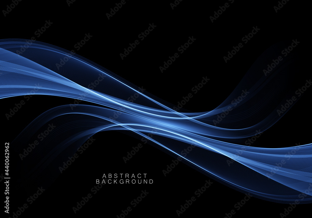 Abstract shiny color blue wave design element on dark background. Abstract shiny color blue wave design element on dark background.