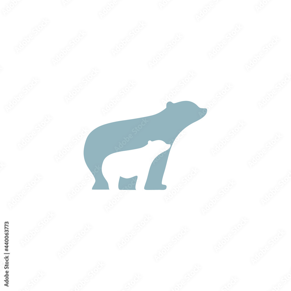 Naklejka premium Polar Bear with Baby Silhouette for Arctic Wildlife Logo Design
