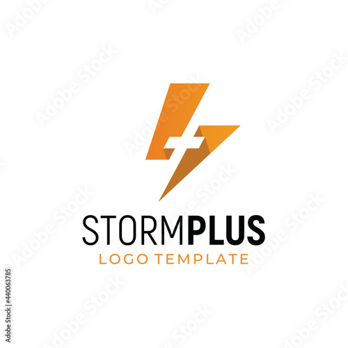 Initial Letter S Flash Thunder Bolt Storm Voltage with Plus Cross Sign for Electric Logo Design
