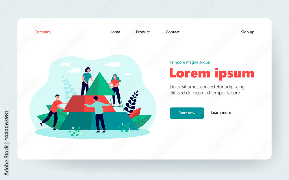 Team of people building pyramid, connecting puzzle elements together. Vector illustration for business, teamwork, challenge, partnership concept Team of people building pyramid, connecting puzzle elements together. Vector illustration for business, teamwork, challenge, partnership concept
