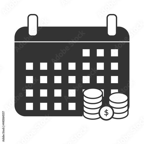 Financial calendar. Financial reporting. Payment schedule with coin, dollar. Vector illustration.