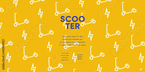 Electric scooter. Set of flat vector illustrations. City transport, simple background image. Patterns.  Ideal for banner, poster or flyer.