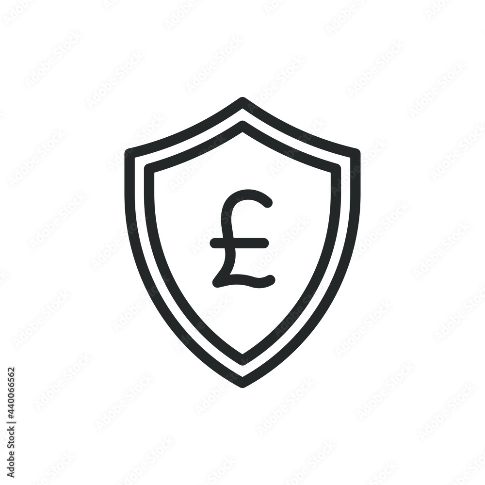Pound sign and shield. Money protection line icon isolated on white background. Vector illustration Pound sign and shield. Money protection line icon isolated on white background. Vector illustration