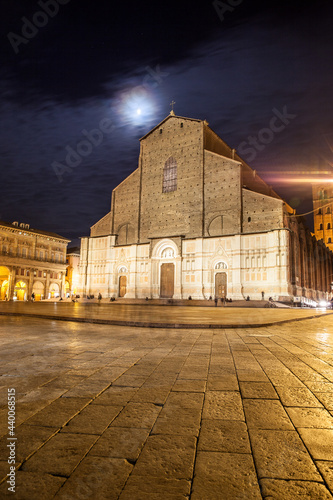 San Petronio Basilica in Bologna at moonlit night
