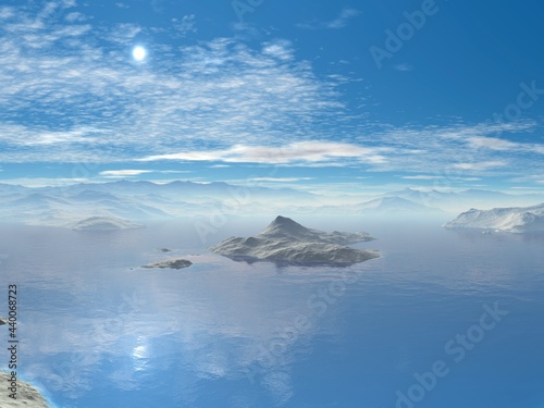 Beautiful and inspirational blue landscape illustration