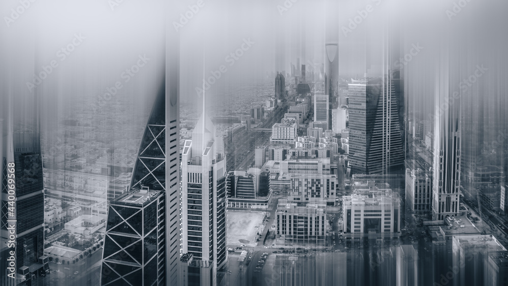 Fototapeta premium Kingdom of Saudi Arabia Landscape by day - Riyadh Tower Kingdom Center - Kingdom Tower - Riyadh skyline - Riyadh by day