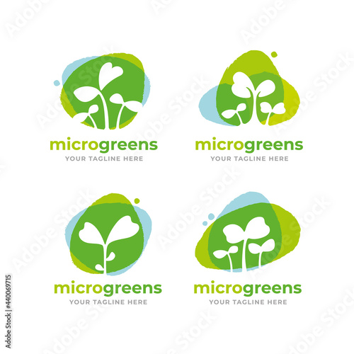 Microgreens Healthy Nutrition Logo Set. Local Urban Organic Nutrition Farm Banner Concept. Craft Sustainable Supplement Vector Sign