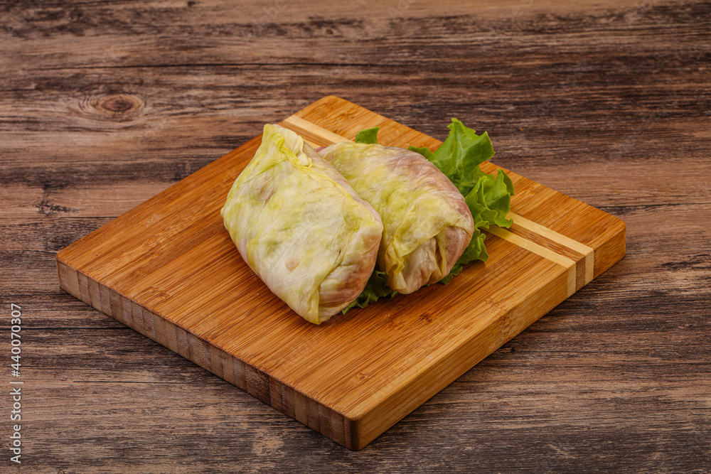 Homemade raw stuffed cabbage with meat Homemade raw stuffed cabbage with meat