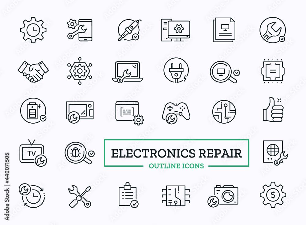 Vector Repair Icons. Thin Line Symbols Set for gadget Service website.  Stock Vector
