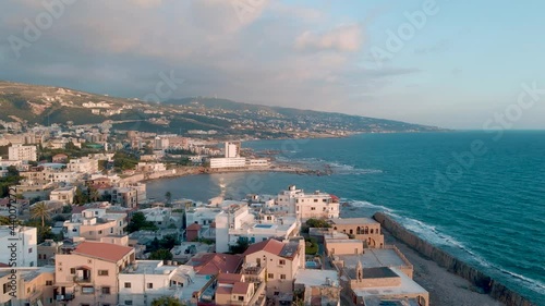 An aerial drone shot of Batroun, Lebanon