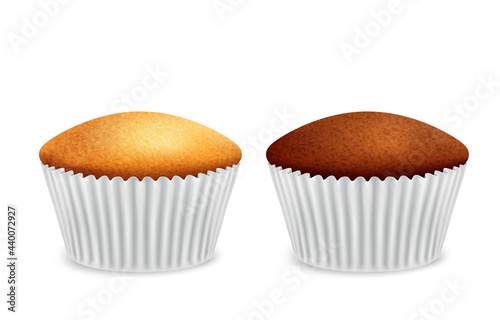 Two muffins in paper cup on white background. Vector icon