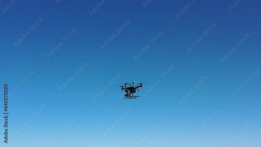 large industrial drone with thermal camera. Bottom view large industrial drone with thermal camera. Bottom view