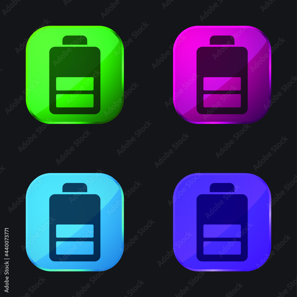 Battery four color glass button icon Battery four color glass button icon