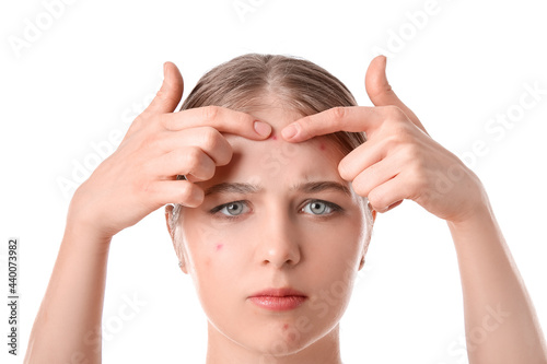 Wallpaper Mural Teenage girl with acne problem on white background Torontodigital.ca