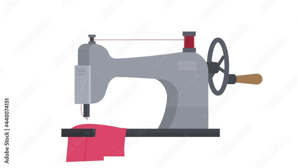 Mechanical sewing machine. Animation of the sewing production, the