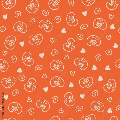 Doodle seamless pattern of pretzels and hearts. Perfect for scrapbooking, textile and prints. Hand drawn vector illustration for decor and design. 