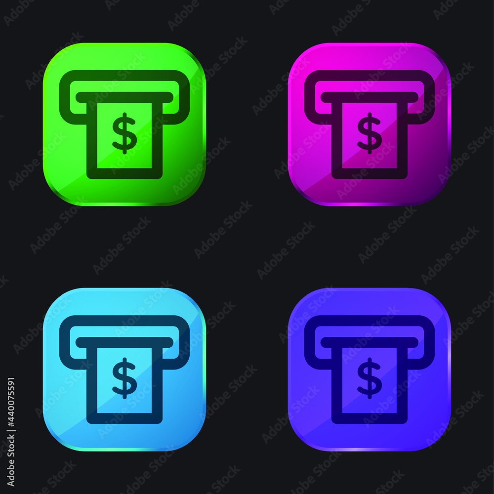 Atm four color glass button icon Atm four color glass button icon
