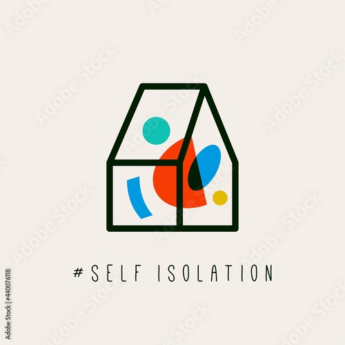 Stay home, Stay safe. Outline house with abstract shapes. Social media Icon. Quarantine or Self Isolation, Distancing measures, Virus prevention concept. Trendy Vector illustration. Logo template