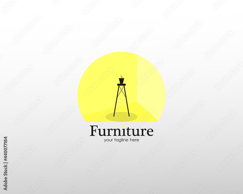 furniture logos. black chair icon design with flower pot, and yellow sun light. white isolated. for corporate brands and graphic design. modern templates. vector illustration furniture logos. black chair icon design with flower pot, and yellow sun light. white isolated. for corporate brands and graphic design. modern templates. vector illustration