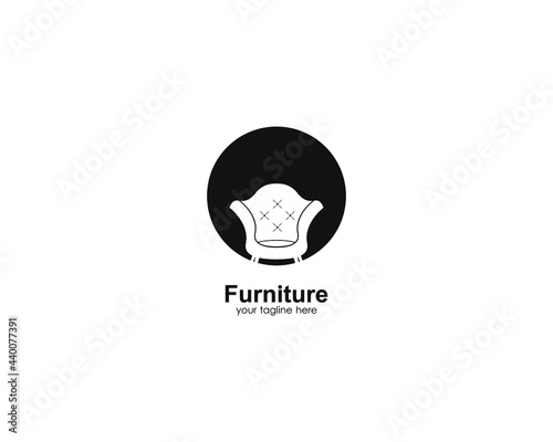 furniture logo inspiration. white color chair icon design with black circle. white background. for corporate brands and graphic design. modern templates. vector illustration