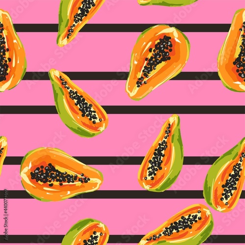 Papaya fruits Seamless Pattern Vector illustration Drawing fruits background, Tropical print