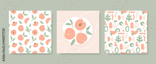 Simple peach seamless pattern. Hand drawn design templates. Vector collection of summer prints.