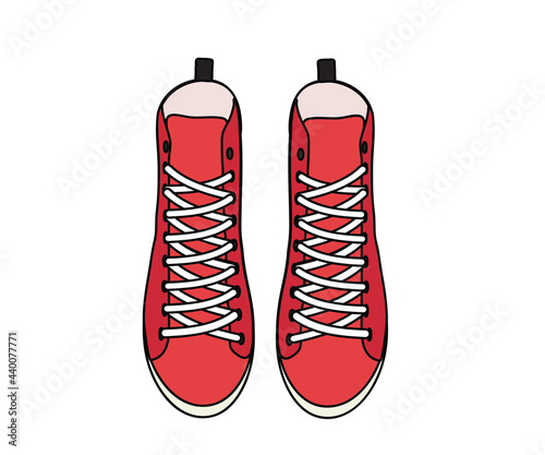 Red sneakers on a white background. An object. Vector illustration.
