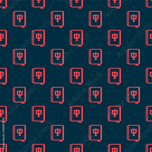 Red line Psychology book icon isolated seamless pattern on black background. Psi symbol. Mental health concept, psychoanalysis analysis and psychotherapy. Vector