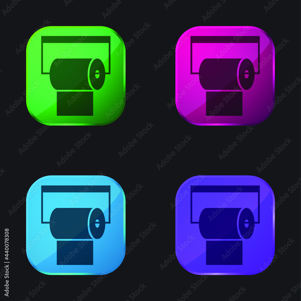 Bathroom Paper Roll four color glass button icon Bathroom Paper Roll four color glass button icon