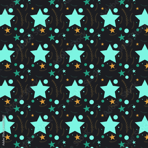 Dark Abstract Pattern with Twigs and Colorful Stars
