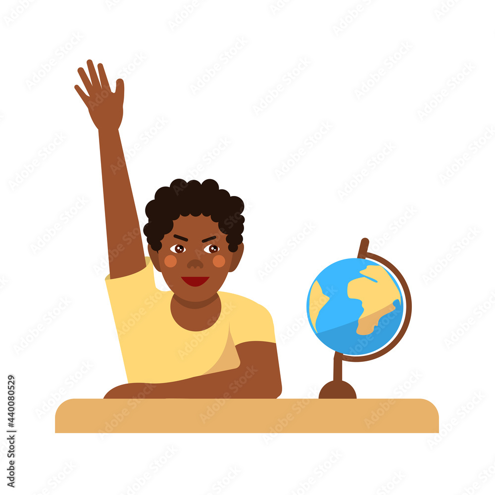Excellent Answers Images a cute African-American boy sits at a school desk and holds out his ...