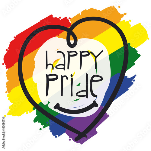 Colorful Brushstrokes with Heart and Smile Promoting a Happy Pride, Vector Illustration
