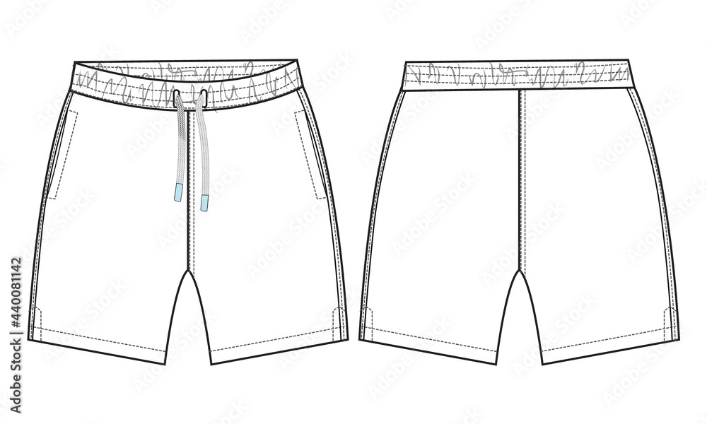Premium Vector  Mans sport shorts wide fit vestor technikal sketch front  and back