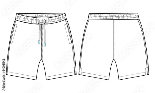 Boys Sweat Shorts vector fashion flat sketch template. Young Men Technical Drawing Fashion art Illustration. photo