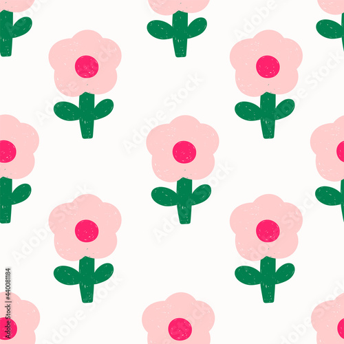Cute modern pattern with simple and sweet pink flowers. Cute colorful naive print for textile, dresses, wallpaper and ect.