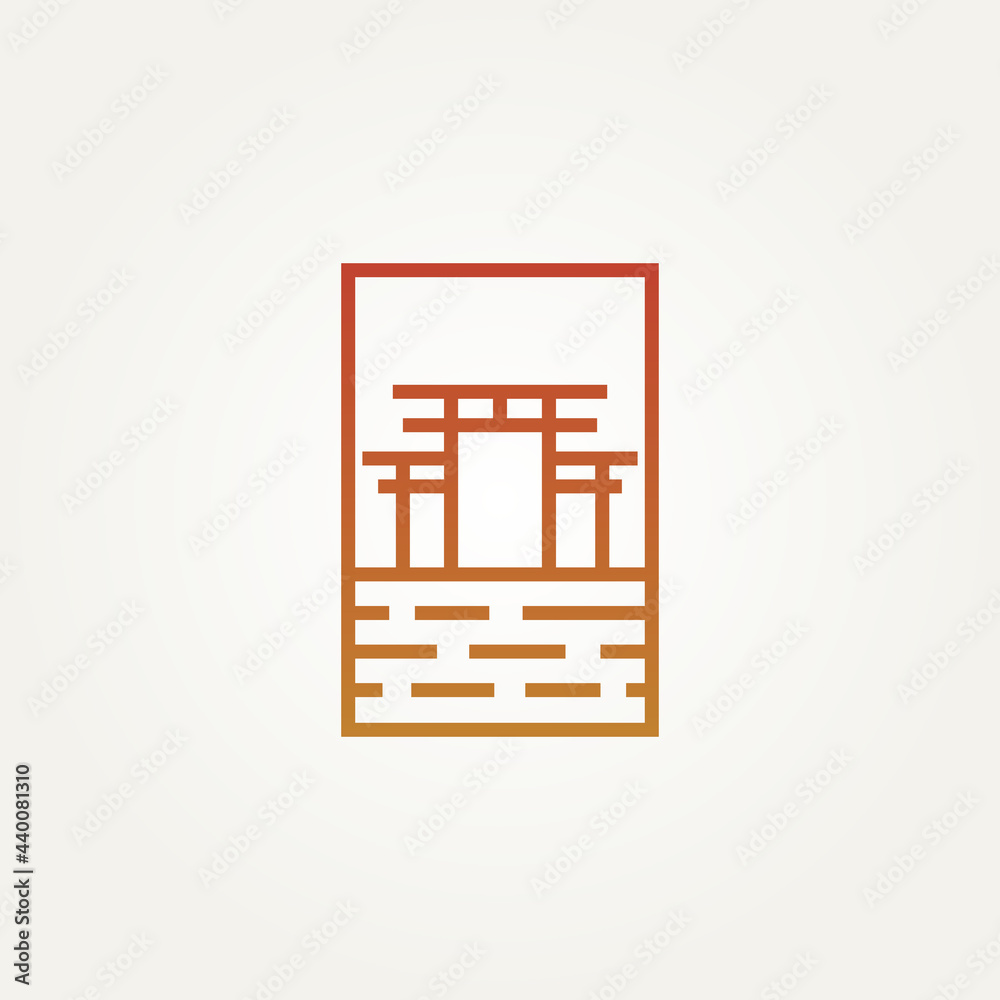 traditional torii gate minimalist line art logo template vector illustration design. simple modern landmark, historic, culture logo concept