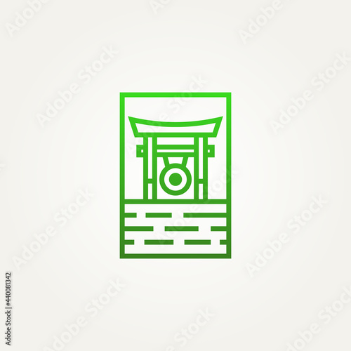 japanese torii gate gong minimalist line art logo template vector illustration design. simple modern torii gate, building, architecture logo concept