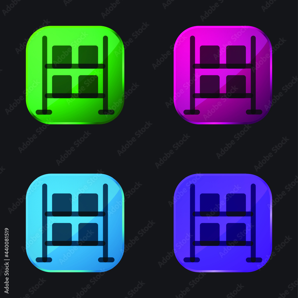 Boxes four color glass button icon Boxes four color glass button icon