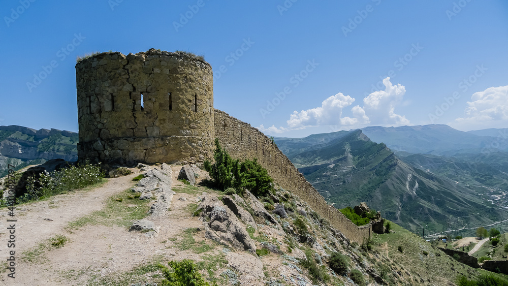 Gunibsky fortress. Protective wall and gates of Gunib. Russia, Republic of Dagestan.