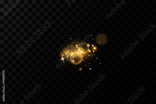 Gold bokeh background. Gold dust, light particles, background decorations. Vector.